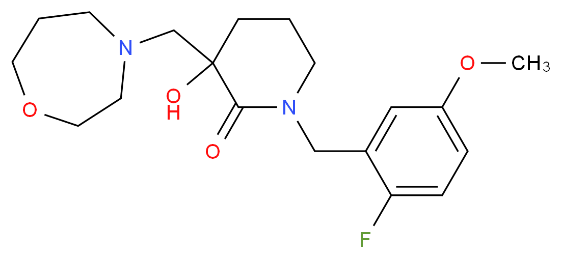 1-(2-fluoro-5-methoxybenzyl)-3-hydroxy-3-(1,4-oxazepan-4-ylmethyl)piperidin-2-one_分子结构_CAS_)