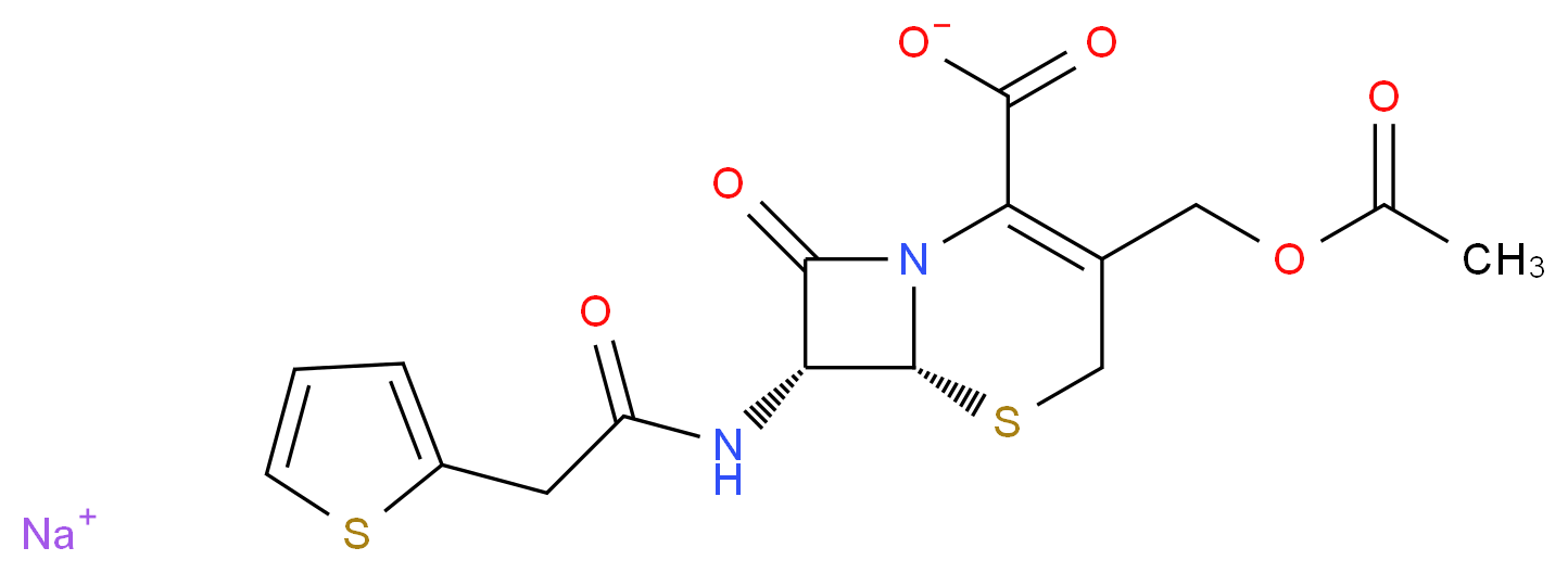 sodium (6R,7R)-3-[(acetyloxy)methyl]-8-oxo-7-[2-(thiophen-2-yl)acetamido]-5-thia-1-azabicyclo[4.2.0]oct-2-ene-2-carboxylate_分子结构_CAS_58-71-9