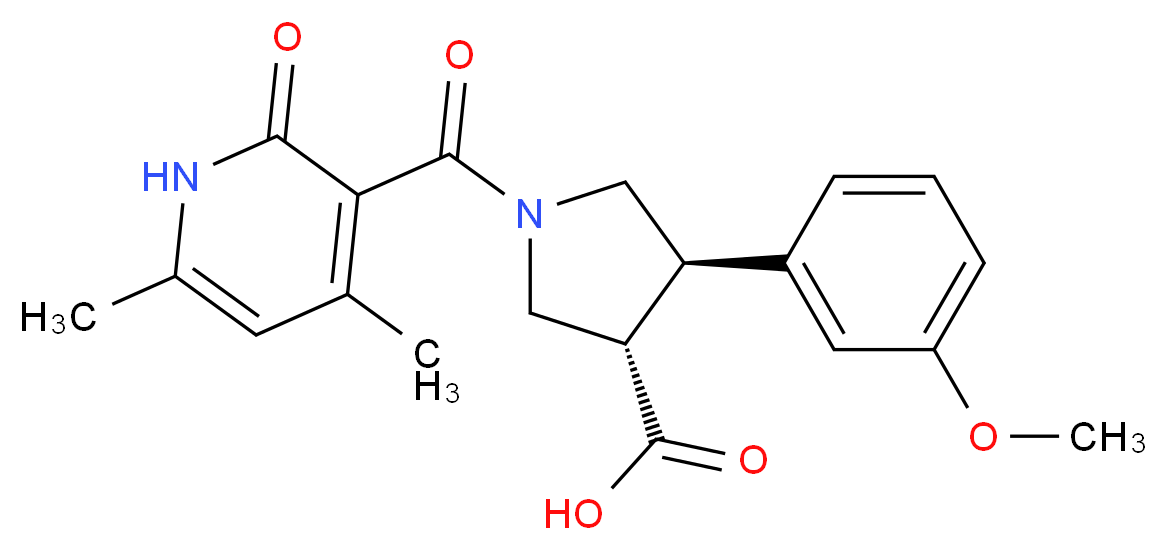 (3S*,4R*)-1-[(4,6-dimethyl-2-oxo-1,2-dihydropyridin-3-yl)carbonyl]-4-(3-methoxyphenyl)pyrrolidine-3-carboxylic acid_分子结构_CAS_)
