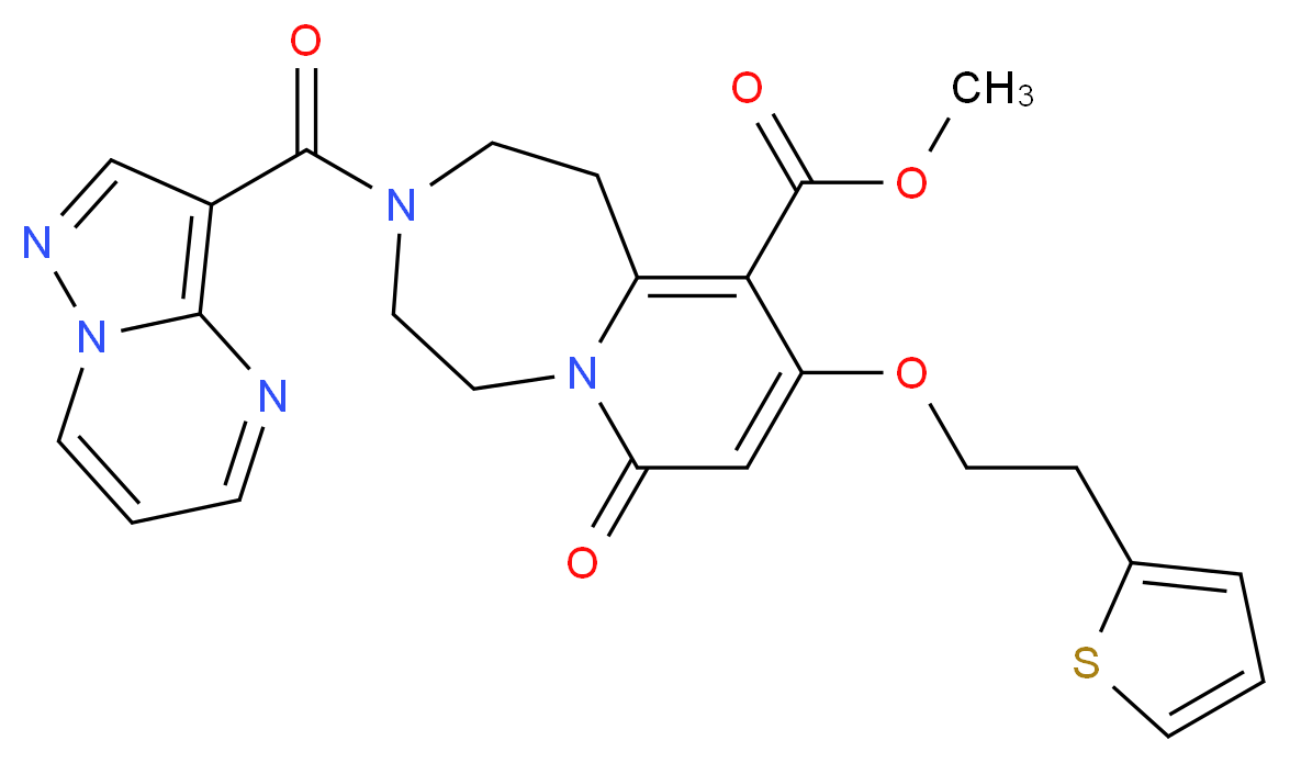 methyl 7-oxo-3-(pyrazolo[1,5-a]pyrimidin-3-ylcarbonyl)-9-[2-(2-thienyl)ethoxy]-1,2,3,4,5,7-hexahydropyrido[1,2-d][1,4]diazepine-10-carboxylate_分子结构_CAS_)