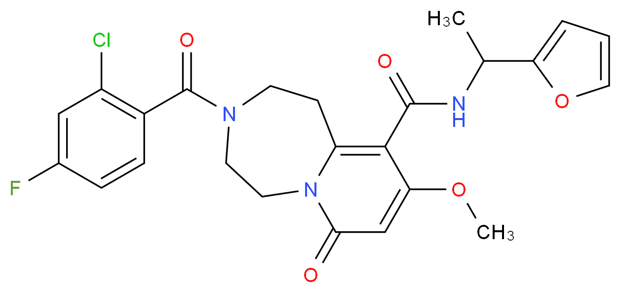 3-(2-chloro-4-fluorobenzoyl)-N-[1-(2-furyl)ethyl]-9-methoxy-7-oxo-1,2,3,4,5,7-hexahydropyrido[1,2-d][1,4]diazepine-10-carboxamide_分子结构_CAS_)