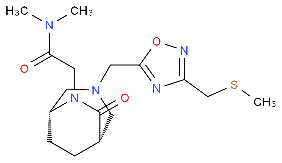 N,N-dimethyl-2-[(1S*,5R*)-3-({3-[(methylthio)methyl]-1,2,4-oxadiazol-5-yl}methyl)-7-oxo-3,6-diazabicyclo[3.2.2]non-6-yl]acetamide_分子结构_CAS_)