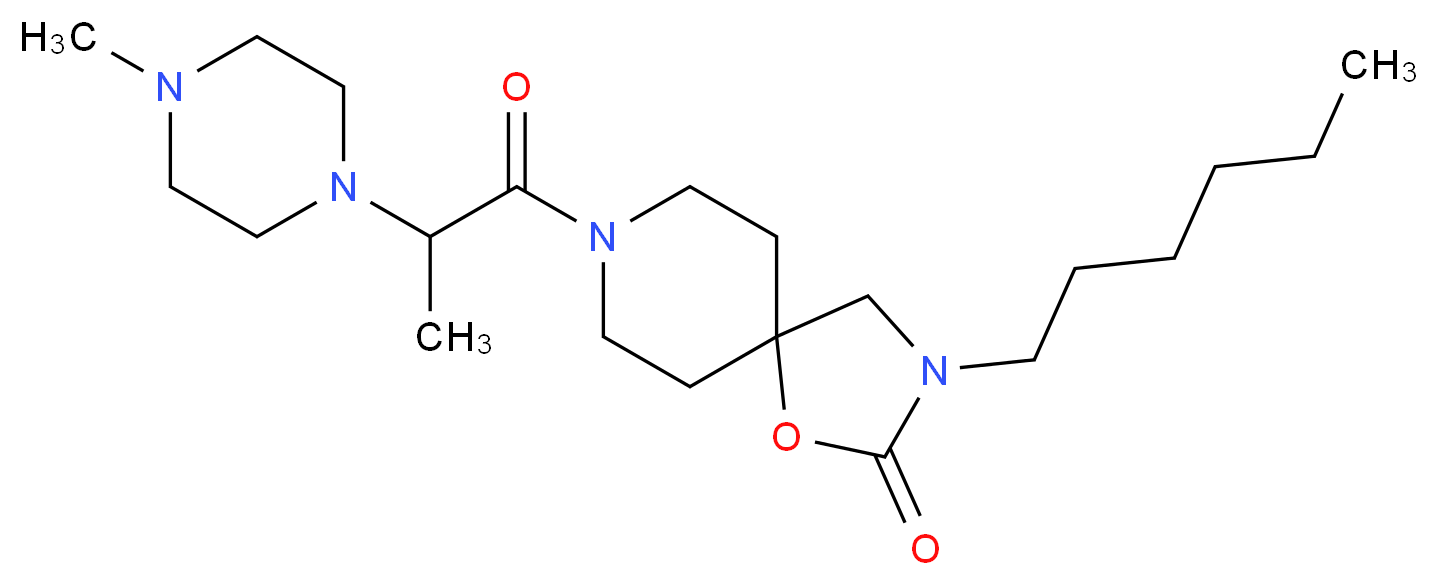 3-hexyl-8-[2-(4-methylpiperazin-1-yl)propanoyl]-1-oxa-3,8-diazaspiro[4.5]decan-2-one_分子结构_CAS_)