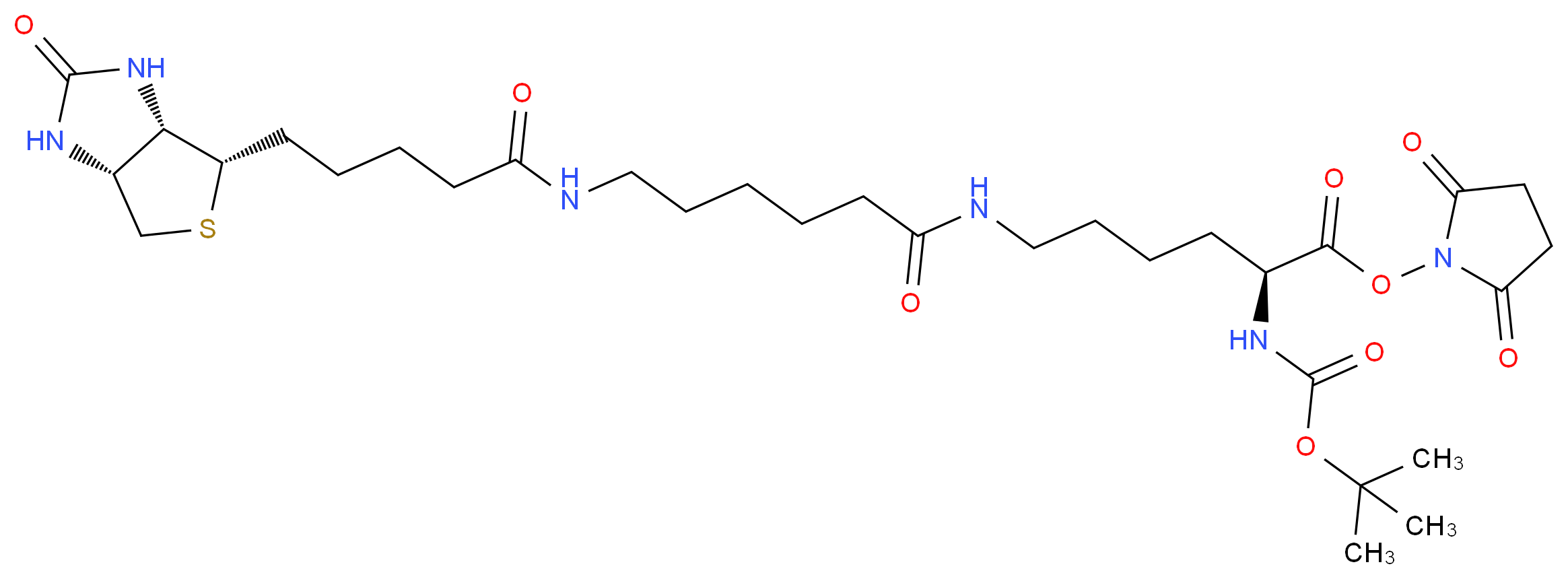 2,5-dioxopyrrolidin-1-yl (2S)-6-(6-{5-[(3aS,4S,6aR)-2-oxo-hexahydro-1H-thieno[3,4-d]imidazolidin-4-yl]pentanamido}hexanamido)-2-{[(tert-butoxy)carbonyl]amino}hexanoate_分子结构_CAS_102910-27-0