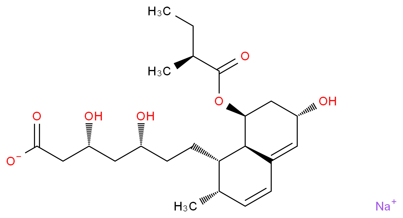 sodium (3R,5R)-7-[(1S,2S,6S,8S,8aR)-6-hydroxy-2-methyl-8-{[(2S)-2-methylbutanoyl]oxy}-1,2,6,7,8,8a-hexahydronaphthalen-1-yl]-3,5-dihydroxyheptanoate_分子结构_CAS_81131-70-6