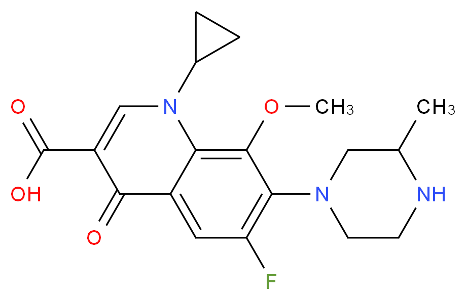 1-cyclopropyl-6-fluoro-8-methoxy-7-(3-methylpiperazin-1-yl)-4-oxo-1,4-dihydroquinoline-3-carboxylic acid_分子结构_CAS_)