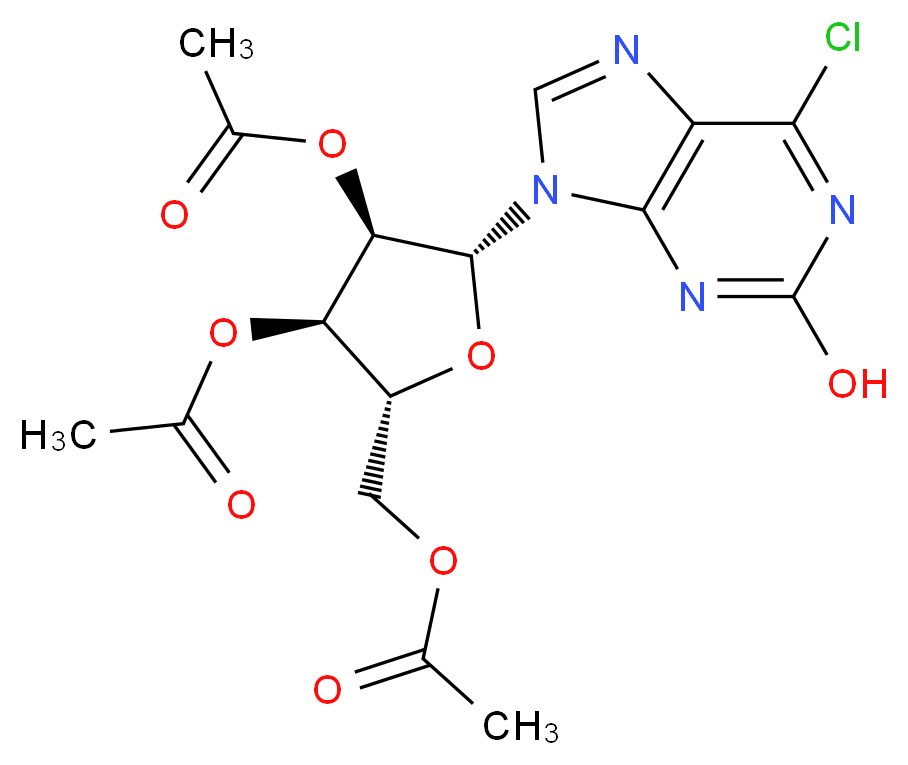 [(2R,3R,4R,5R)-3,4-bis(acetyloxy)-5-(6-chloro-2-hydroxy-9H-purin-9-yl)oxolan-2-yl]methyl acetate_分子结构_CAS_161923-50-8