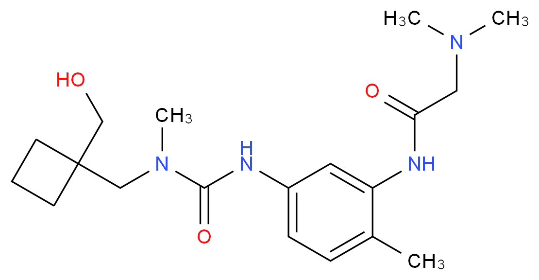 N~1~-[5-({[{[1-(hydroxymethyl)cyclobutyl]methyl}(methyl)amino]carbonyl}amino)-2-methylphenyl]-N~2~,N~2~-dimethylglycinamide_分子结构_CAS_)