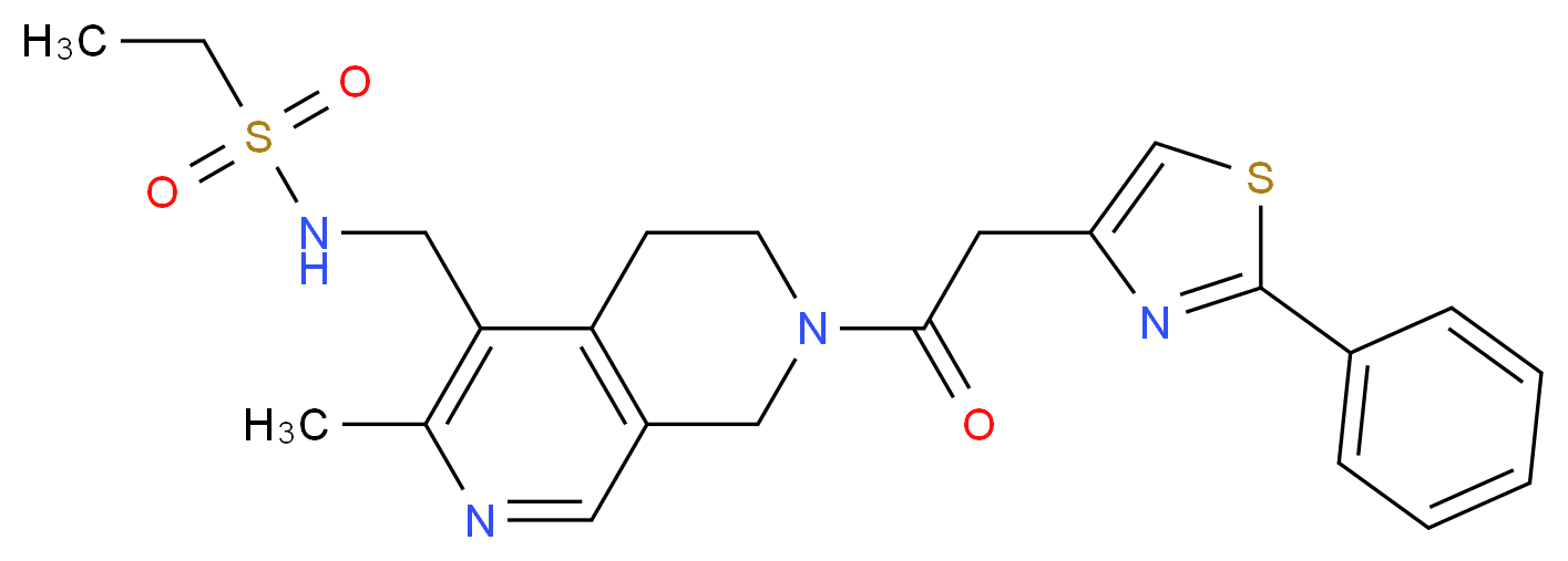 N-({3-methyl-7-[(2-phenyl-1,3-thiazol-4-yl)acetyl]-5,6,7,8-tetrahydro-2,7-naphthyridin-4-yl}methyl)ethanesulfonamide_分子结构_CAS_)