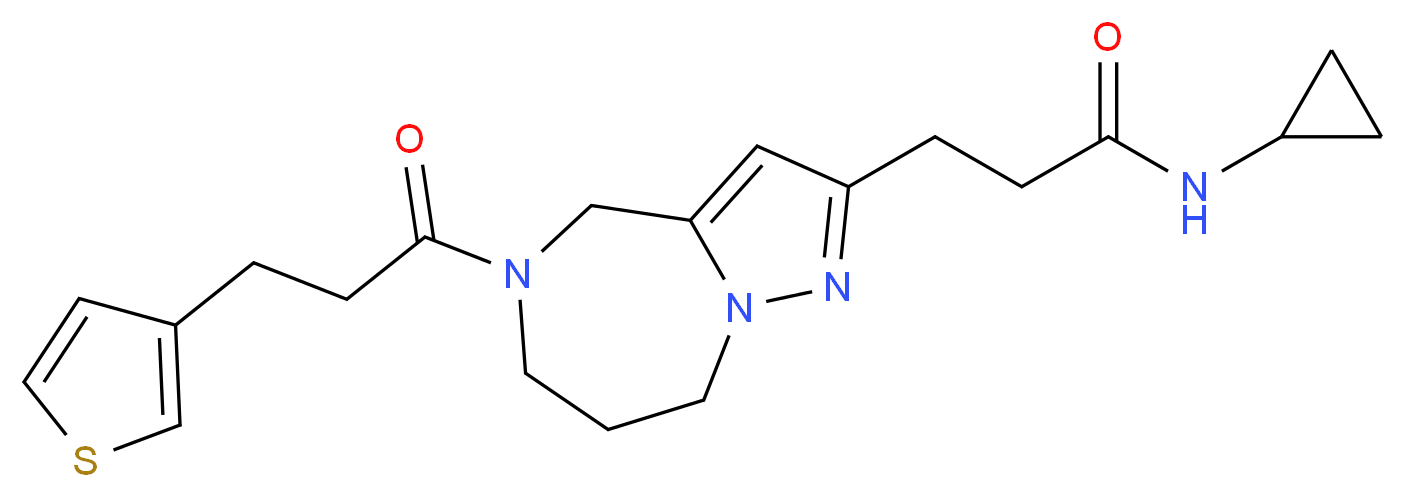 N-cyclopropyl-3-{5-[3-(3-thienyl)propanoyl]-5,6,7,8-tetrahydro-4H-pyrazolo[1,5-a][1,4]diazepin-2-yl}propanamide_分子结构_CAS_)
