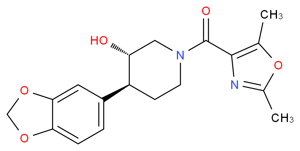 (3S*,4S*)-4-(1,3-benzodioxol-5-yl)-1-[(2,5-dimethyl-1,3-oxazol-4-yl)carbonyl]piperidin-3-ol_分子结构_CAS_)