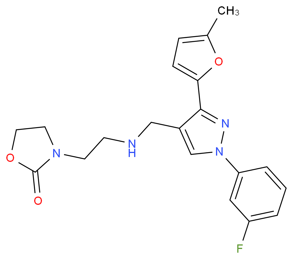 3-[2-({[1-(3-fluorophenyl)-3-(5-methyl-2-furyl)-1H-pyrazol-4-yl]methyl}amino)ethyl]-1,3-oxazolidin-2-one_分子结构_CAS_)