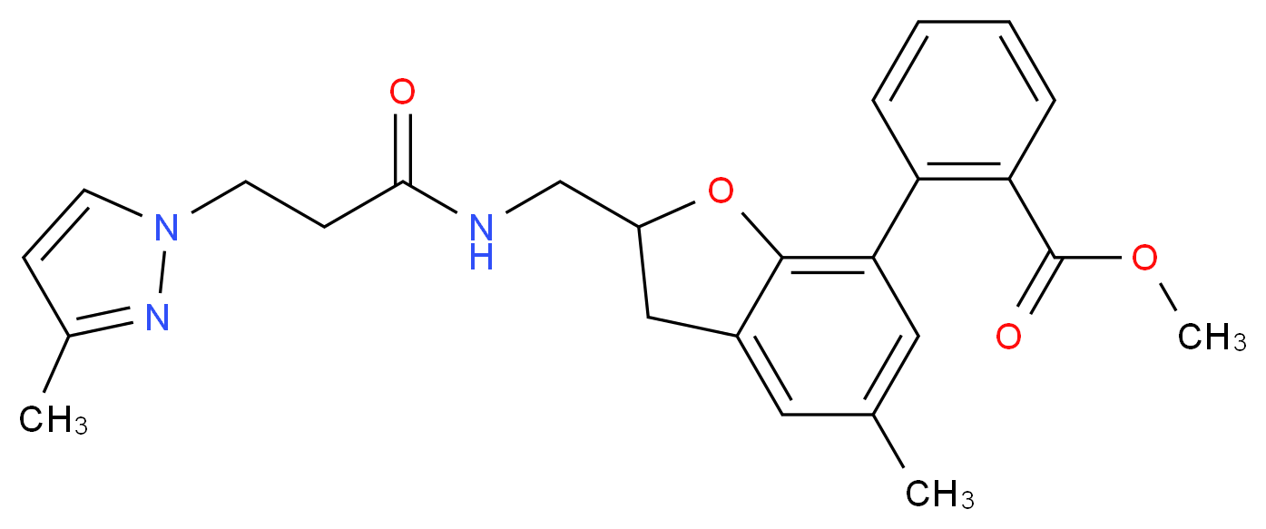 methyl 2-[5-methyl-2-({[3-(3-methyl-1H-pyrazol-1-yl)propanoyl]amino}methyl)-2,3-dihydro-1-benzofuran-7-yl]benzoate_分子结构_CAS_)