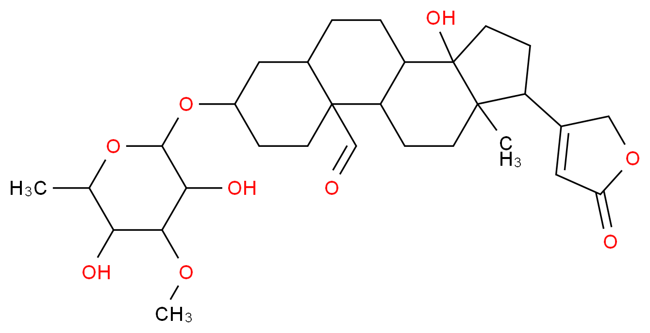 5-[(3,5-dihydroxy-4-methoxy-6-methyloxan-2-yl)oxy]-11-hydroxy-15-methyl-14-(5-oxo-2,5-dihydrofuran-3-yl)tetracyclo[8.7.0.0<sup>2</sup>,<sup>7</sup>.0<sup>1</sup><sup>1</sup>,<sup>1</sup><sup>5</sup>]heptadecane-2-carbaldehyde_分子结构_CAS_1182-87-2