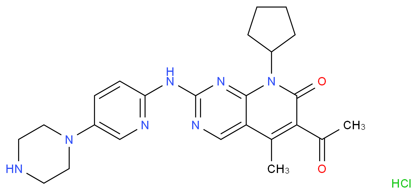 6-acetyl-8-cyclopentyl-5-methyl-2-{[5-(piperazin-1-yl)pyridin-2-yl]amino}-7H,8H-pyrido[2,3-d]pyrimidin-7-one hydrochloride_分子结构_CAS_827022-32-2