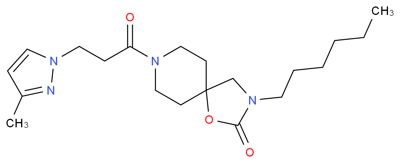 3-hexyl-8-[3-(3-methyl-1H-pyrazol-1-yl)propanoyl]-1-oxa-3,8-diazaspiro[4.5]decan-2-one_分子结构_CAS_)