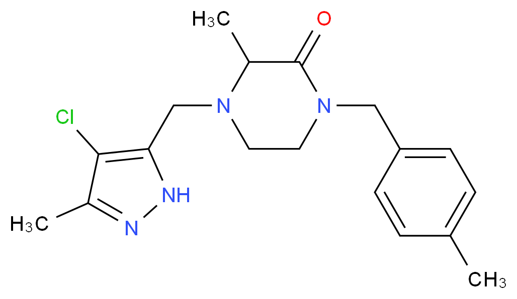 4-[(4-chloro-3-methyl-1H-pyrazol-5-yl)methyl]-3-methyl-1-(4-methylbenzyl)piperazin-2-one_分子结构_CAS_)
