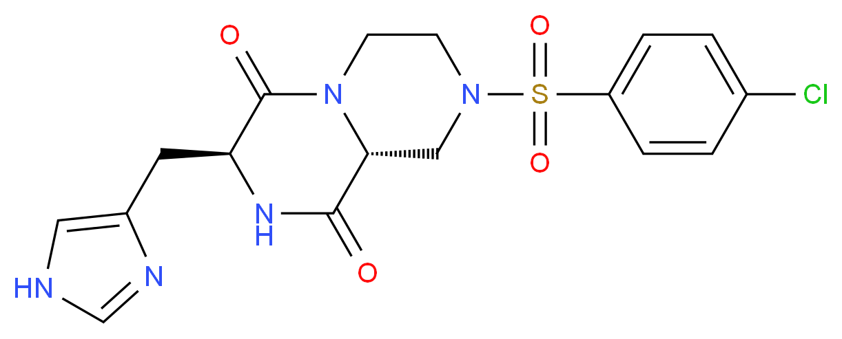 (3S*,9aR*)-8-[(4-chlorophenyl)sulfonyl]-3-(1H-imidazol-4-ylmethyl)tetrahydro-2H-pyrazino[1,2-a]pyrazine-1,4(3H,6H)-dione_分子结构_CAS_)