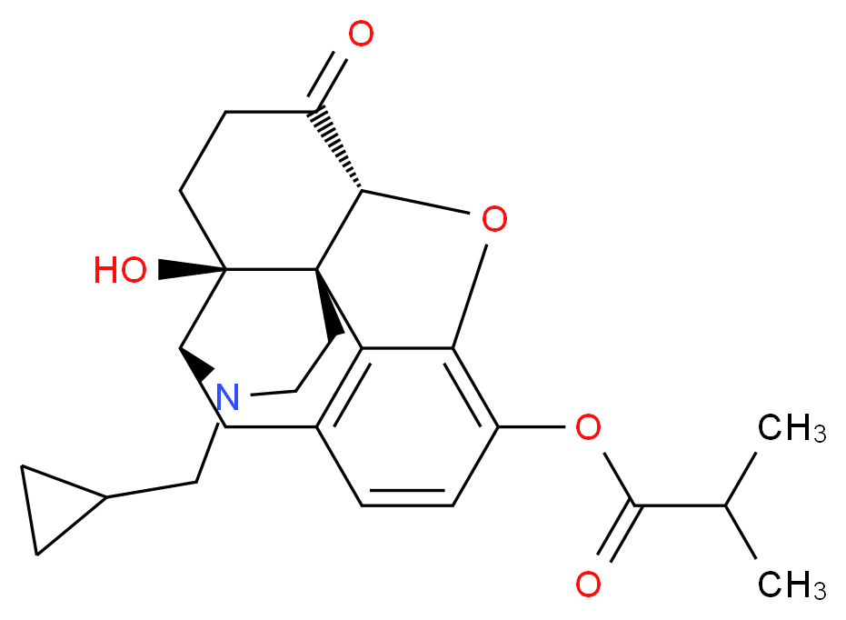 (1S,5R,13R,17S)-4-(cyclopropylmethyl)-17-hydroxy-14-oxo-12-oxa-4-azapentacyclo[9.6.1.0<sup>1</sup>,<sup>1</sup><sup>3</sup>.0<sup>5</sup>,<sup>1</sup><sup>7</sup>.0<sup>7</sup>,<sup>1</sup><sup>8</sup>]octadeca-7(18),8,10-trien-10-yl 2-methylpropanoate_分子结构_CAS_861238-38-2