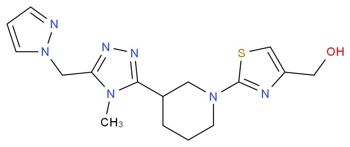 (2-{3-[4-methyl-5-(1H-pyrazol-1-ylmethyl)-4H-1,2,4-triazol-3-yl]piperidin-1-yl}-1,3-thiazol-4-yl)methanol_分子结构_CAS_)