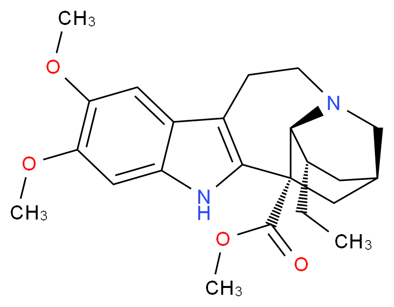methyl (1S,15R,17S,18S)-17-ethyl-6,7-dimethoxy-3,13-diazapentacyclo[13.3.1.0<sup>2</sup>,<sup>1</sup><sup>0</sup>.0<sup>4</sup>,<sup>9</sup>.0<sup>1</sup><sup>3</sup>,<sup>1</sup><sup>8</sup>]nonadeca-2(10),4,6,8-tetraene-1-carboxylate_分子结构_CAS_76-98-2
