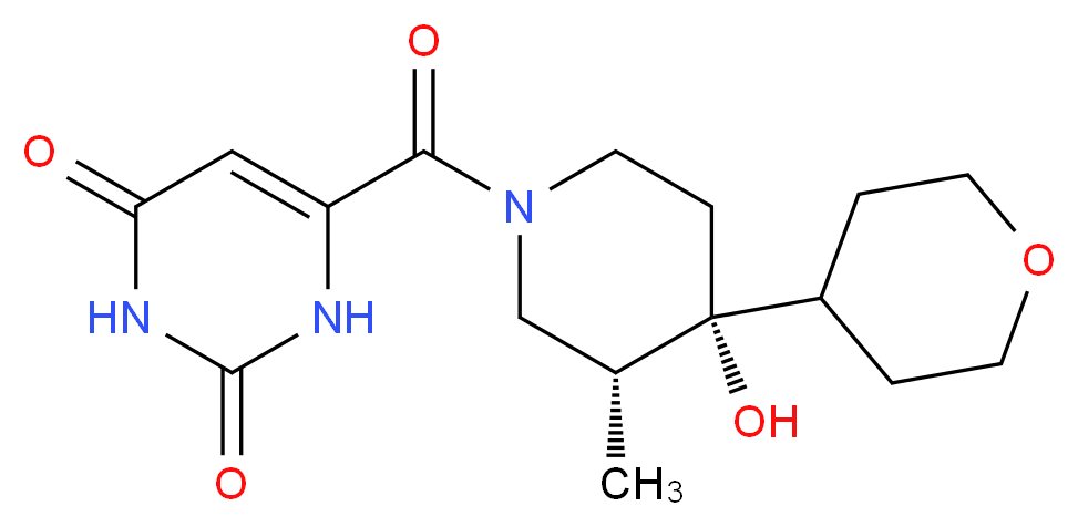 6-{[(3R*,4R*)-4-hydroxy-3-methyl-4-(tetrahydro-2H-pyran-4-yl)-1-piperidinyl]carbonyl}-2,4(1H,3H)-pyrimidinedione_分子结构_CAS_)