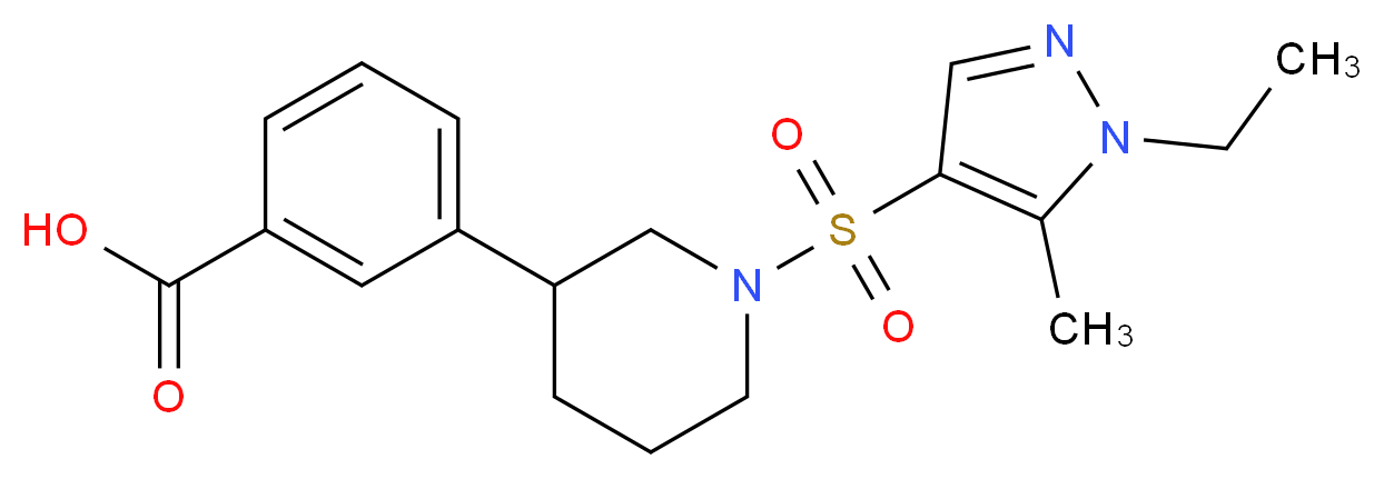 3-{1-[(1-ethyl-5-methyl-1H-pyrazol-4-yl)sulfonyl]piperidin-3-yl}benzoic acid_分子结构_CAS_)