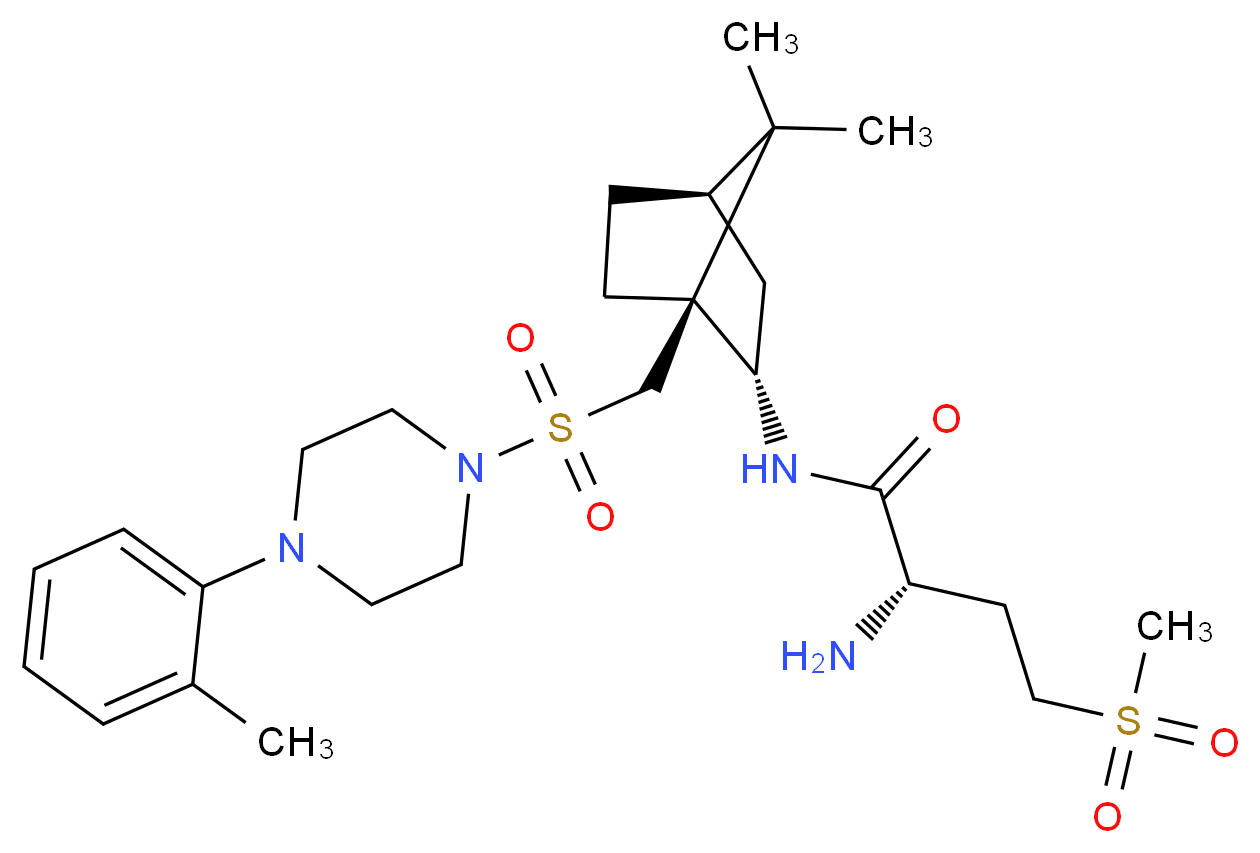 (2S)-2-amino-N-[(1S,2S,4R)-7,7-dimethyl-1-({[4-(2-methylphenyl)piperazin-1-yl]sulfonyl}methyl)bicyclo[2.2.1]heptan-2-yl]-4-methanesulfonylbutanamide_分子结构_CAS_148927-60-0