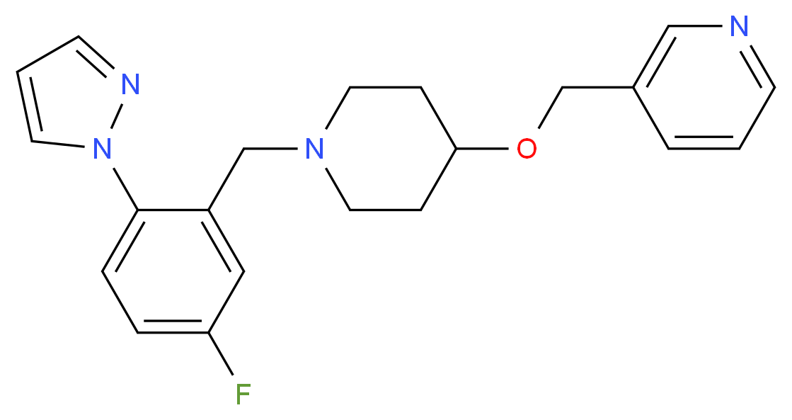 3-[({1-[5-fluoro-2-(1H-pyrazol-1-yl)benzyl]-4-piperidinyl}oxy)methyl]pyridine_分子结构_CAS_)