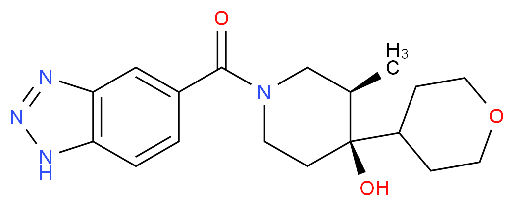 (3R*,4R*)-1-(1H-1,2,3-benzotriazol-5-ylcarbonyl)-3-methyl-4-(tetrahydro-2H-pyran-4-yl)piperidin-4-ol_分子结构_CAS_)