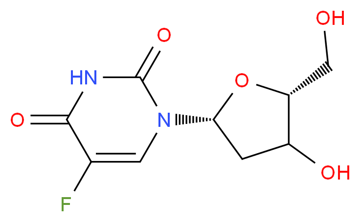 5-fluoro-1-[(2R,5R)-4-hydroxy-5-(hydroxymethyl)oxolan-2-yl]-1,2,3,4-tetrahydropyrimidine-2,4-dione_分子结构_CAS_50-91-9
