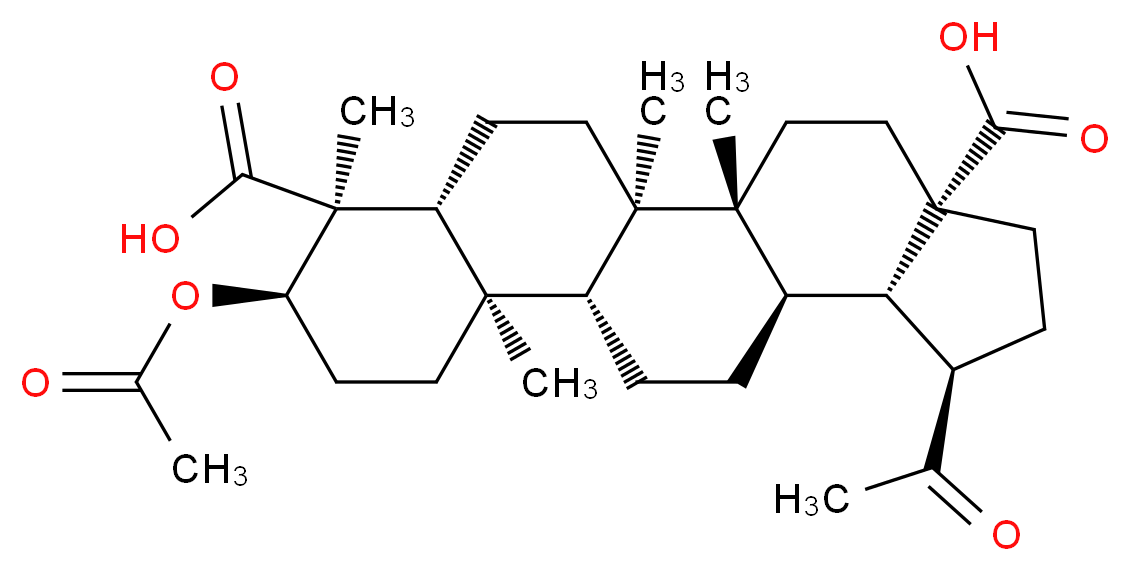 (1R,2R,5S,8R,9S,10R,13R,14R,17R,18S,19R)-8-acetyl-17-(acetyloxy)-1,2,14,18-tetramethylpentacyclo[11.8.0.0<sup>2</sup>,<sup>1</sup><sup>0</sup>.0<sup>5</sup>,<sup>9</sup>.0<sup>1</sup><sup>4</sup>,<sup>1</sup><sup>9</sup>]henicosane-5,18-dicarboxylic acid_分子结构_CAS_262272-76-4