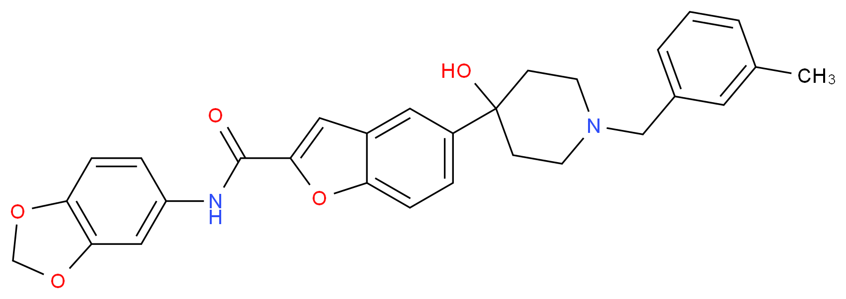 N-1,3-benzodioxol-5-yl-5-[4-hydroxy-1-(3-methylbenzyl)-4-piperidinyl]-1-benzofuran-2-carboxamide_分子结构_CAS_)