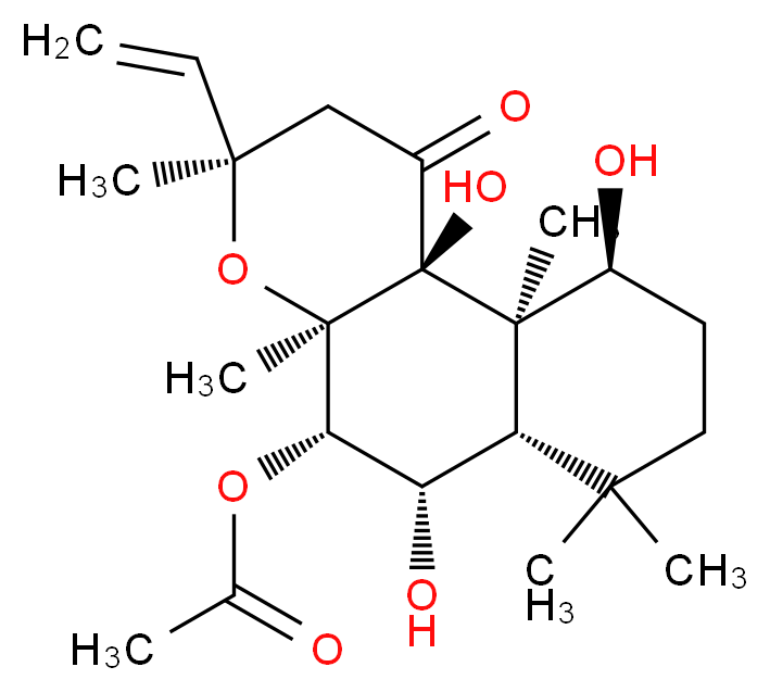 (3R,4aR,5S,6S,6aS,10S,10aR,10bS)-3-ethenyl-6,10,10b-trihydroxy-3,4a,7,7,10a-pentamethyl-1-oxo-dodecahydro-1H-naphtho[2,1-b]pyran-5-yl acetate_分子结构_CAS_66428-89-5