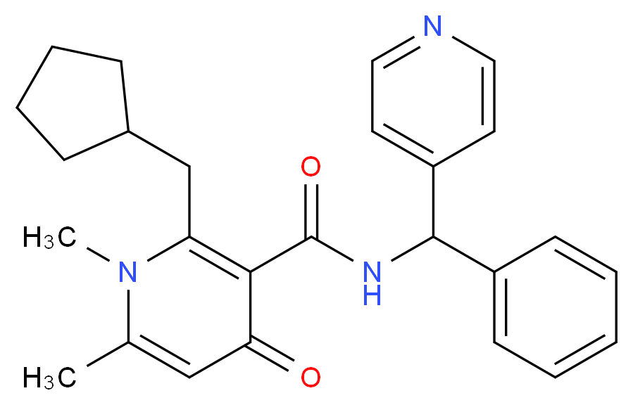 2-(cyclopentylmethyl)-1,6-dimethyl-4-oxo-N-[phenyl(4-pyridinyl)methyl]-1,4-dihydro-3-pyridinecarboxamide_分子结构_CAS_)