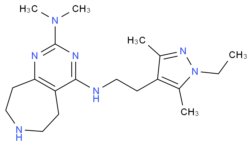 N~4~-[2-(1-ethyl-3,5-dimethyl-1H-pyrazol-4-yl)ethyl]-N~2~,N~2~-dimethyl-6,7,8,9-tetrahydro-5H-pyrimido[4,5-d]azepine-2,4-diamine_分子结构_CAS_)