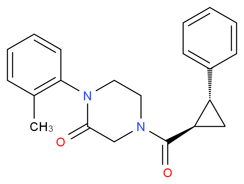 1-(2-methylphenyl)-4-{[(1R*,2R*)-2-phenylcyclopropyl]carbonyl}-2-piperazinone_分子结构_CAS_)