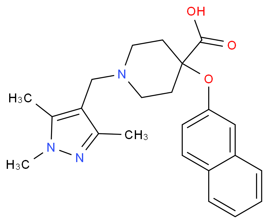 4-(2-naphthyloxy)-1-[(1,3,5-trimethyl-1H-pyrazol-4-yl)methyl]piperidine-4-carboxylic acid_分子结构_CAS_)