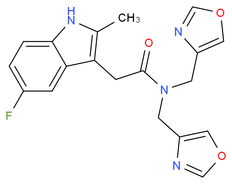 2-(5-fluoro-2-methyl-1H-indol-3-yl)-N,N-bis(1,3-oxazol-4-ylmethyl)acetamide_分子结构_CAS_)