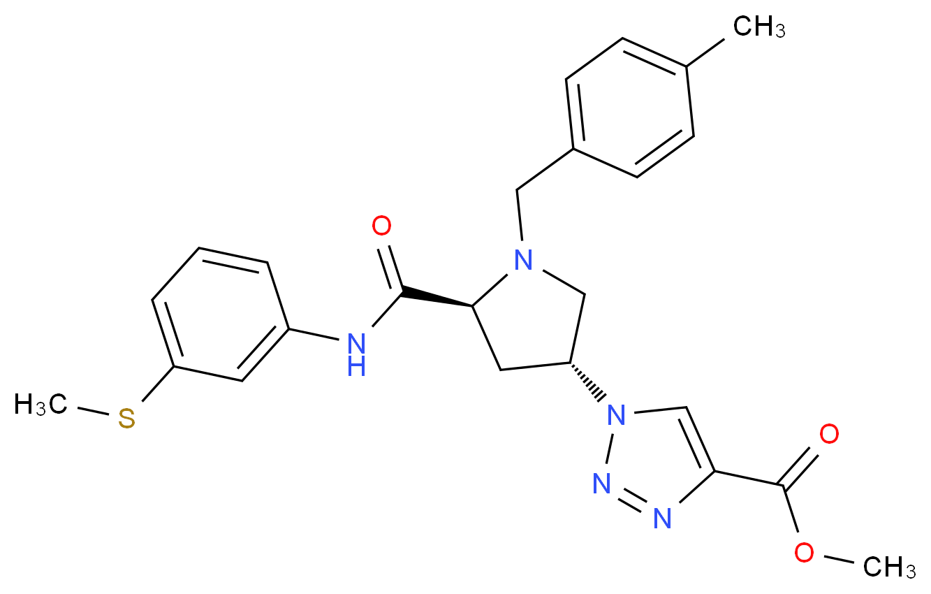 methyl 1-[(3R,5S)-1-(4-methylbenzyl)-5-({[3-(methylthio)phenyl]amino}carbonyl)-3-pyrrolidinyl]-1H-1,2,3-triazole-4-carboxylate_分子结构_CAS_)
