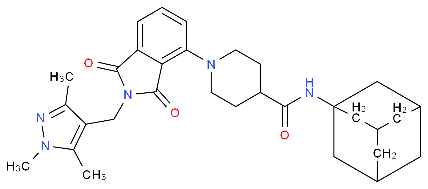 N-1-adamantyl-1-{1,3-dioxo-2-[(1,3,5-trimethyl-1H-pyrazol-4-yl)methyl]-2,3-dihydro-1H-isoindol-4-yl}-4-piperidinecarboxamide_分子结构_CAS_)