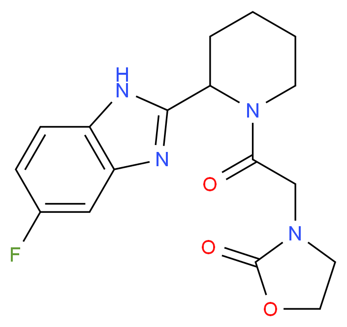 3-{2-[2-(5-fluoro-1H-benzimidazol-2-yl)-1-piperidinyl]-2-oxoethyl}-1,3-oxazolidin-2-one_分子结构_CAS_)