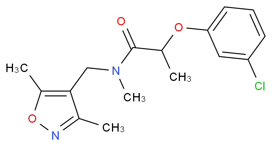 2-(3-chlorophenoxy)-N-[(3,5-dimethylisoxazol-4-yl)methyl]-N-methylpropanamide_分子结构_CAS_)