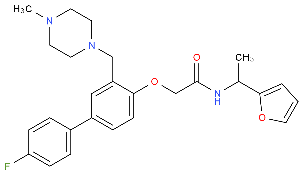2-({4'-fluoro-3-[(4-methyl-1-piperazinyl)methyl]-4-biphenylyl}oxy)-N-[1-(2-furyl)ethyl]acetamide_分子结构_CAS_)
