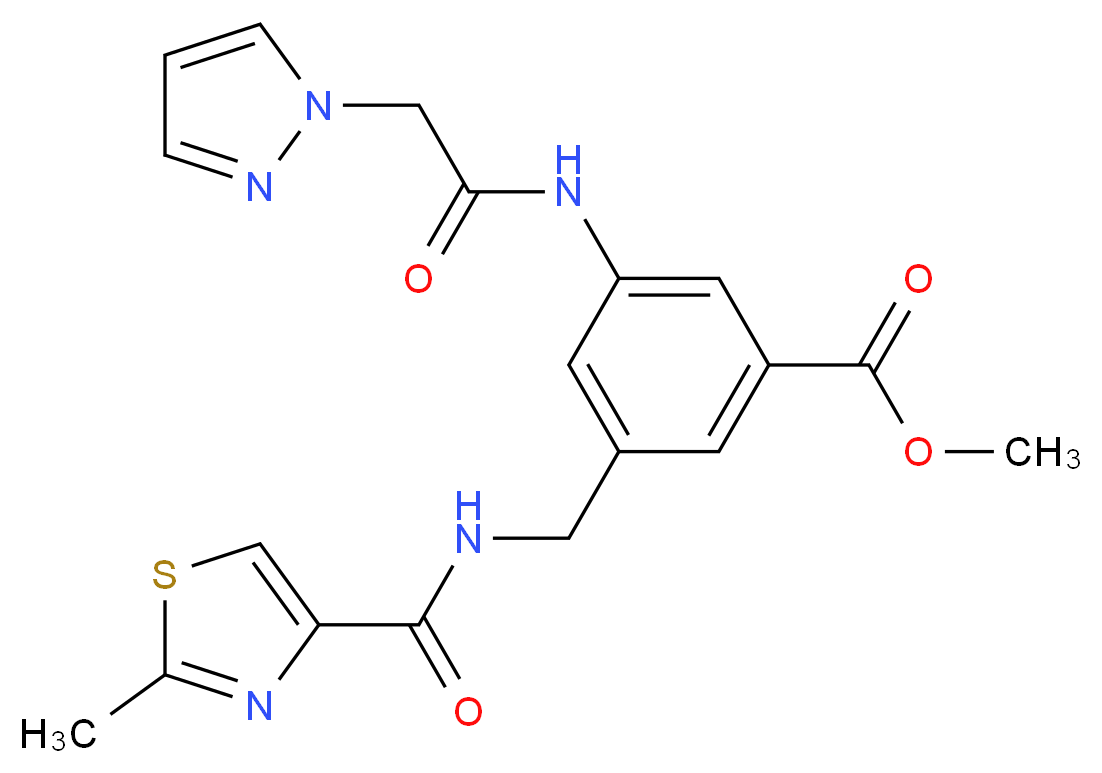 methyl 3-({[(2-methyl-1,3-thiazol-4-yl)carbonyl]amino}methyl)-5-[(1H-pyrazol-1-ylacetyl)amino]benzoate_分子结构_CAS_)