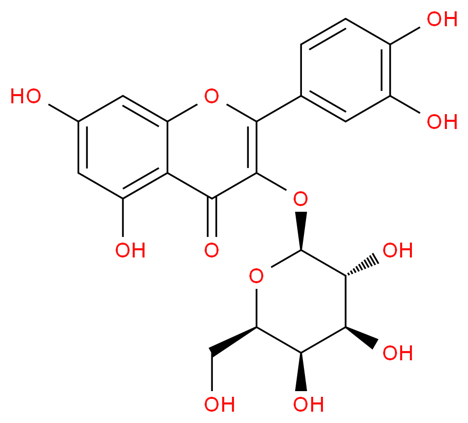 2-(3,4-dihydroxyphenyl)-5,7-dihydroxy-3-{[(2S,3R,4S,5R,6R)-3,4,5-trihydroxy-6-(hydroxymethyl)oxan-2-yl]oxy}-4H-chromen-4-one_分子结构_CAS_482-36-0
