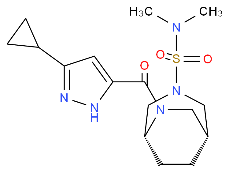 (1R*,5R*)-6-[(3-cyclopropyl-1H-pyrazol-5-yl)carbonyl]-N,N-dimethyl-3,6-diazabicyclo[3.2.2]nonane-3-sulfonamide_分子结构_CAS_)