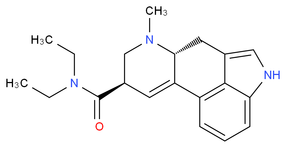 (4R,7R)-N,N-diethyl-6-methyl-6,11-diazatetracyclo[7.6.1.0<sup>2</sup>,<sup>7</sup>.0<sup>1</sup><sup>2</sup>,<sup>1</sup><sup>6</sup>]hexadeca-1(15),2,9,12(16),13-pentaene-4-carboxamide_分子结构_CAS_50-37-3