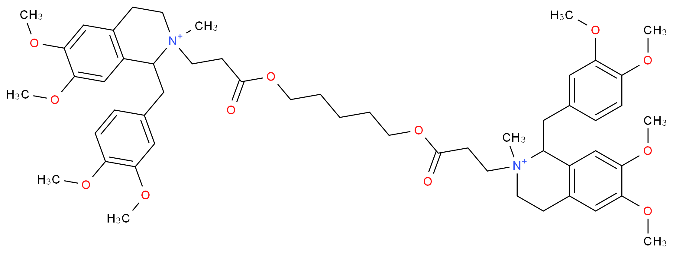 1-[(3,4-dimethoxyphenyl)methyl]-2-[3-({5-[(3-{1-[(3,4-dimethoxyphenyl)methyl]-6,7-dimethoxy-2-methyl-1,2,3,4-tetrahydroisoquinolin-2-ium-2-yl}propanoyl)oxy]pentyl}oxy)-3-oxopropyl]-6,7-dimethoxy-2-methyl-1,2,3,4-tetrahydroisoquinolin-2-ium_分子结构_CAS_64228-79-1