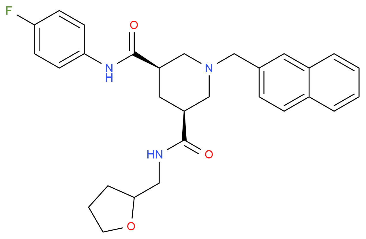 (3R,5S)-N-(4-fluorophenyl)-1-(2-naphthylmethyl)-N'-(tetrahydro-2-furanylmethyl)-3,5-piperidinedicarboxamide_分子结构_CAS_)